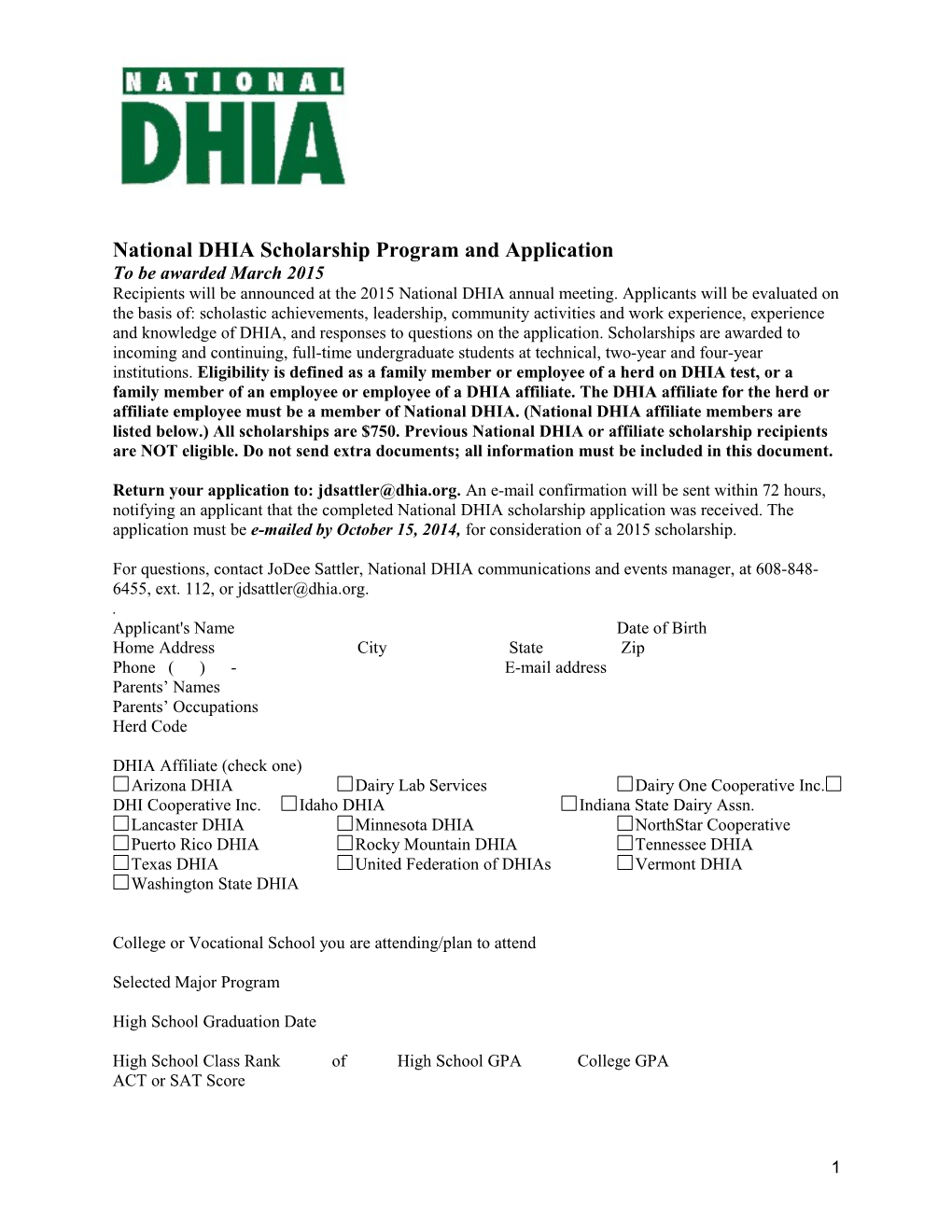 National DHIA Scholarship Program and Application