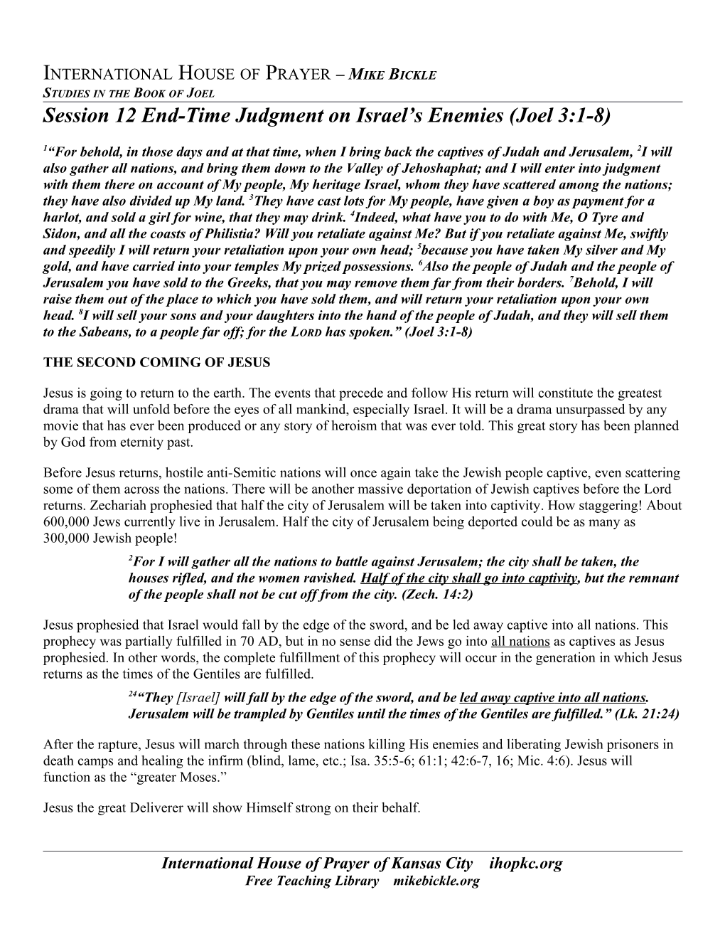 Session 12 End-Time Judgment on Israel S Enemies (Joel 3:1-8) Page 16