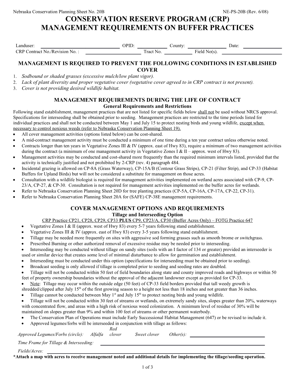 Planning Sheet 20B - CRP Management Requirements on Buffer Practices