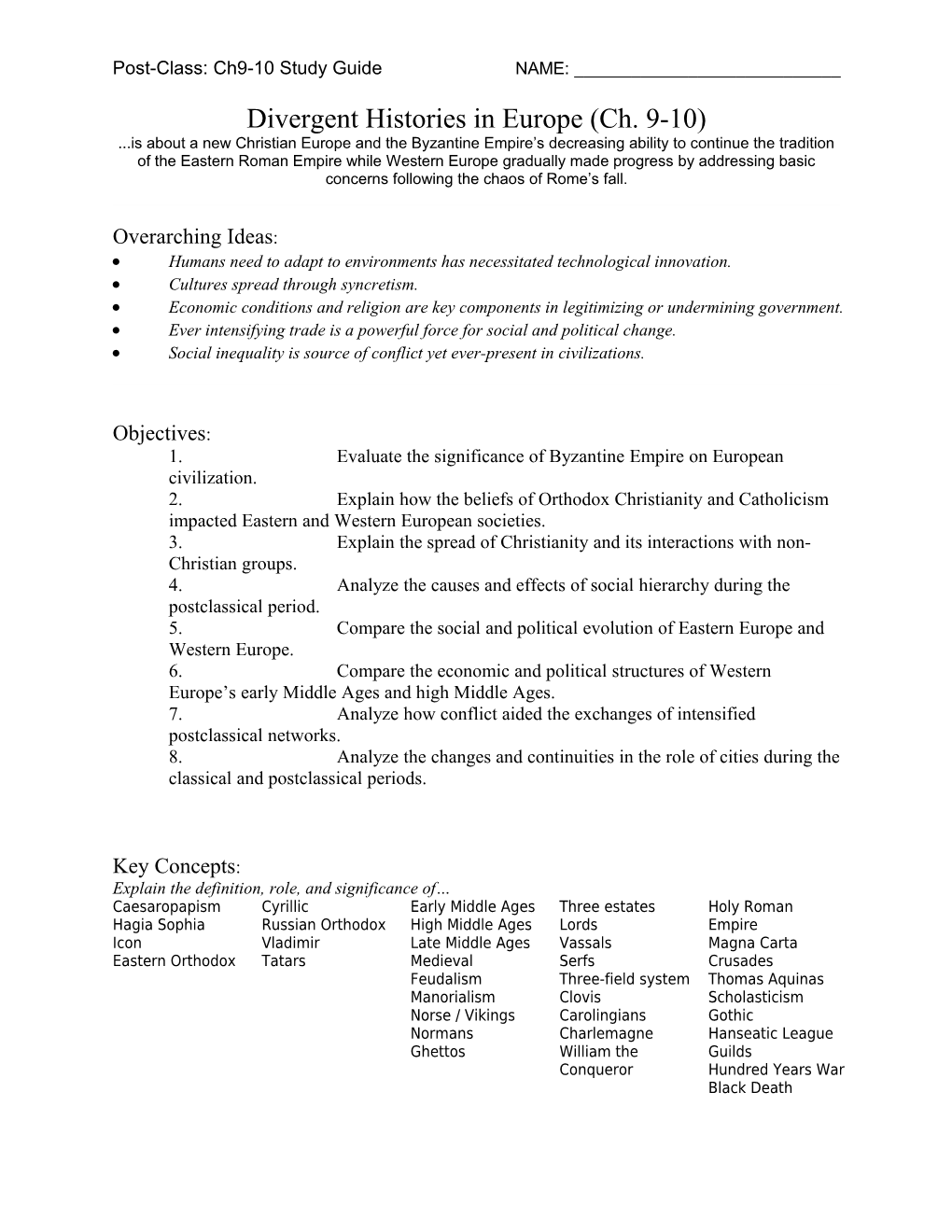 Divergent Histories in Europe (Ch. 9-10)