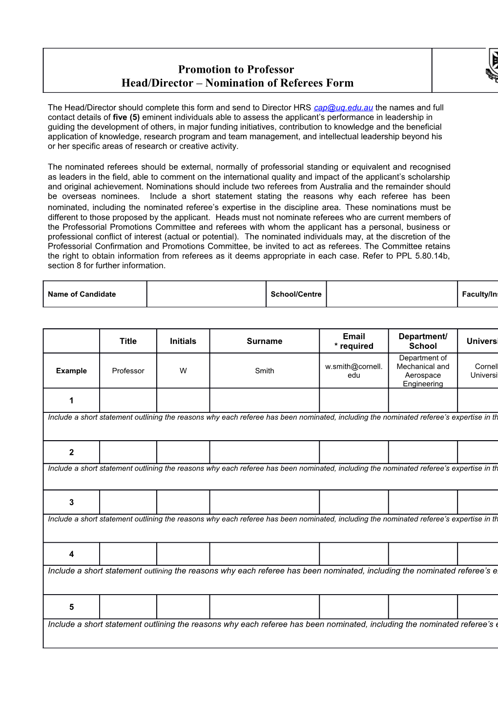 The Head/Director Should Complete This Form and Send to Director HRS the Names and Full
