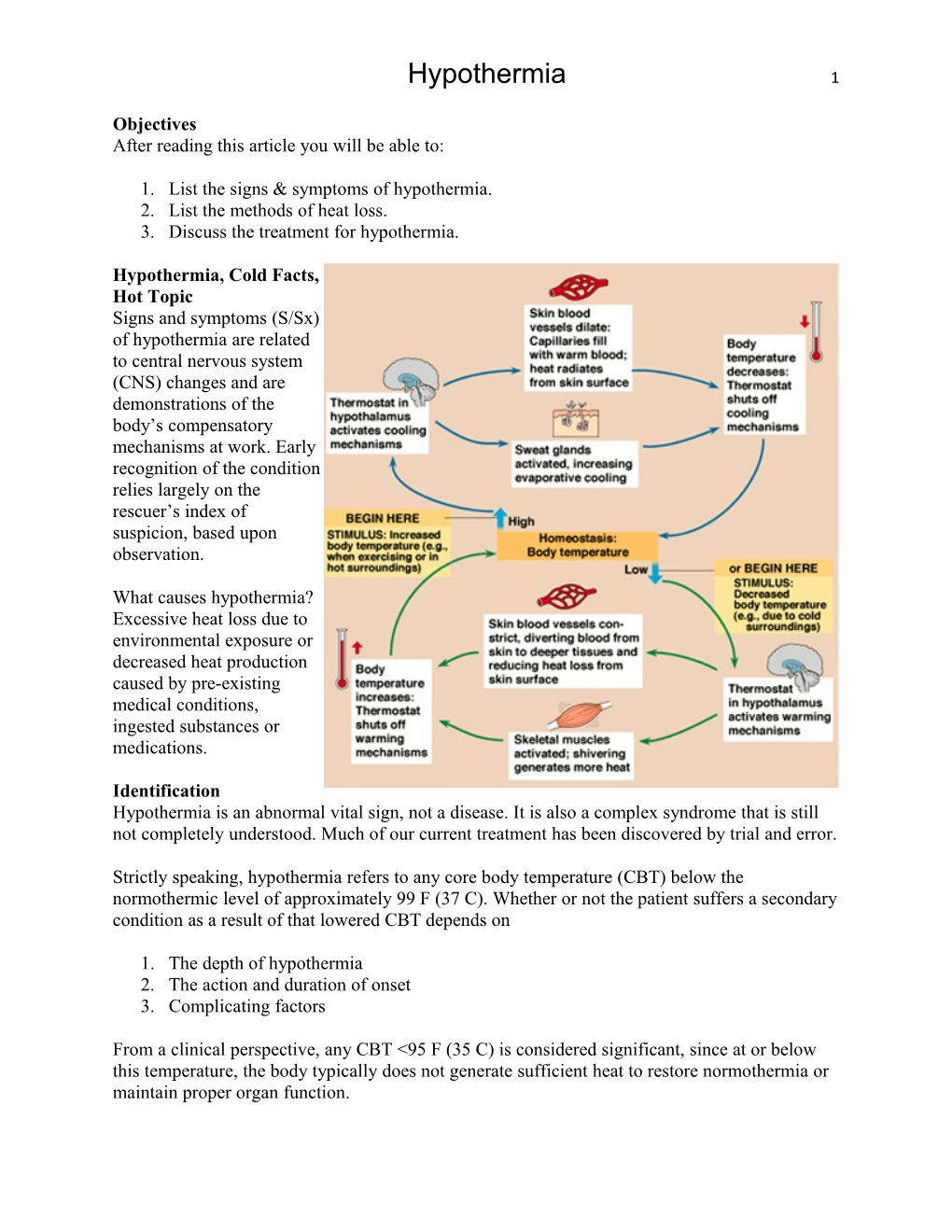 1. List the Signs & Symptoms of Hypothermia