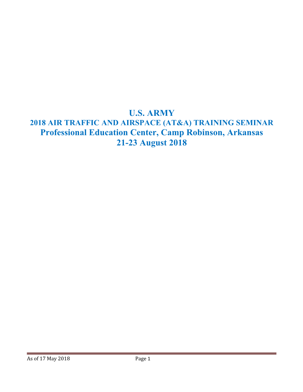 2018 Air Traffic and Airspace(At&A) Training Seminar