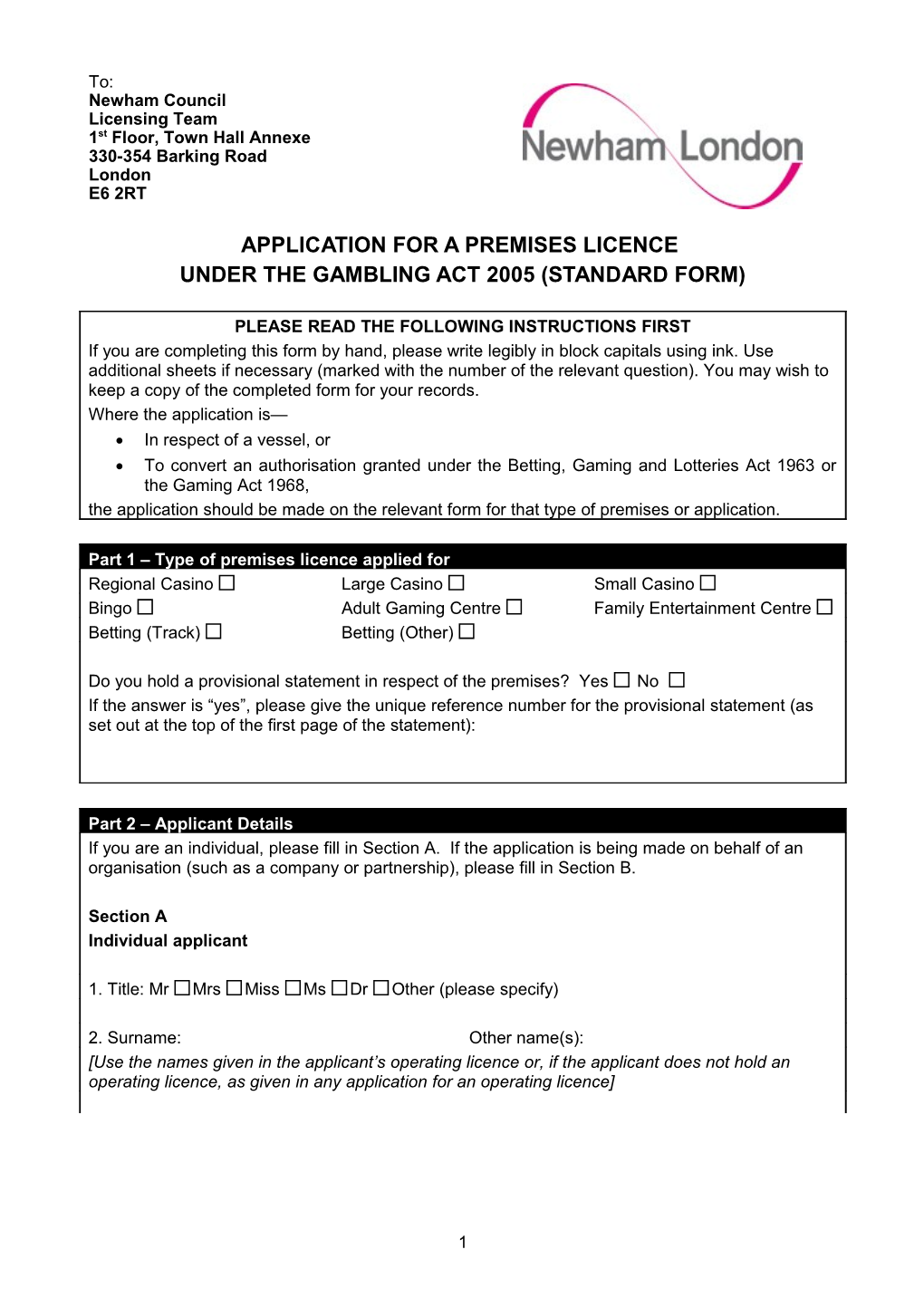 Application for a Gambling Premises Licence
