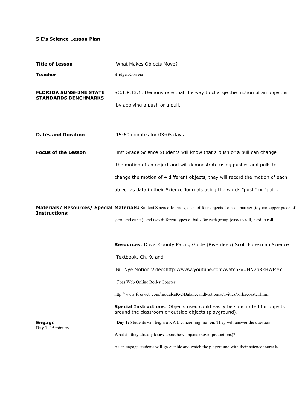 Motion 5 E Lesson Plan