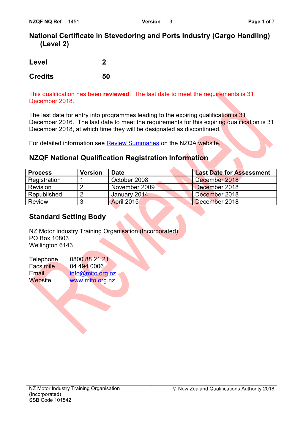 1451 National Certificate in Stevedoring and Ports Industry (Cargo Handling) (Level 2)