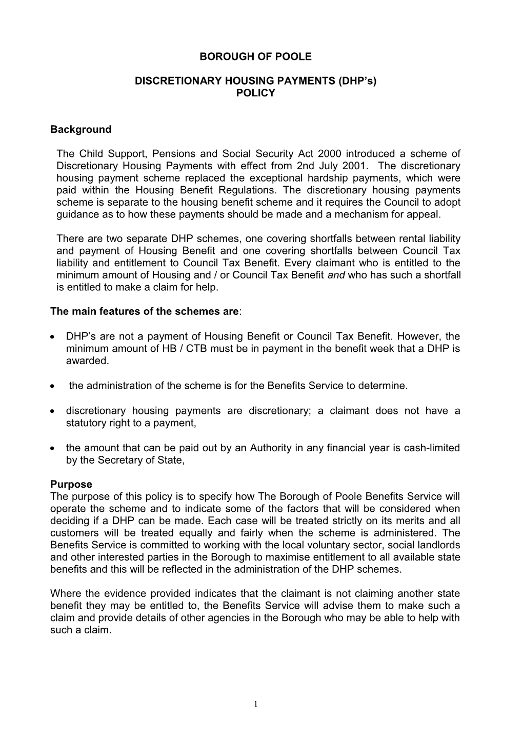 DISCRETIONARY HOUSING PAYMENTS (DHP S)