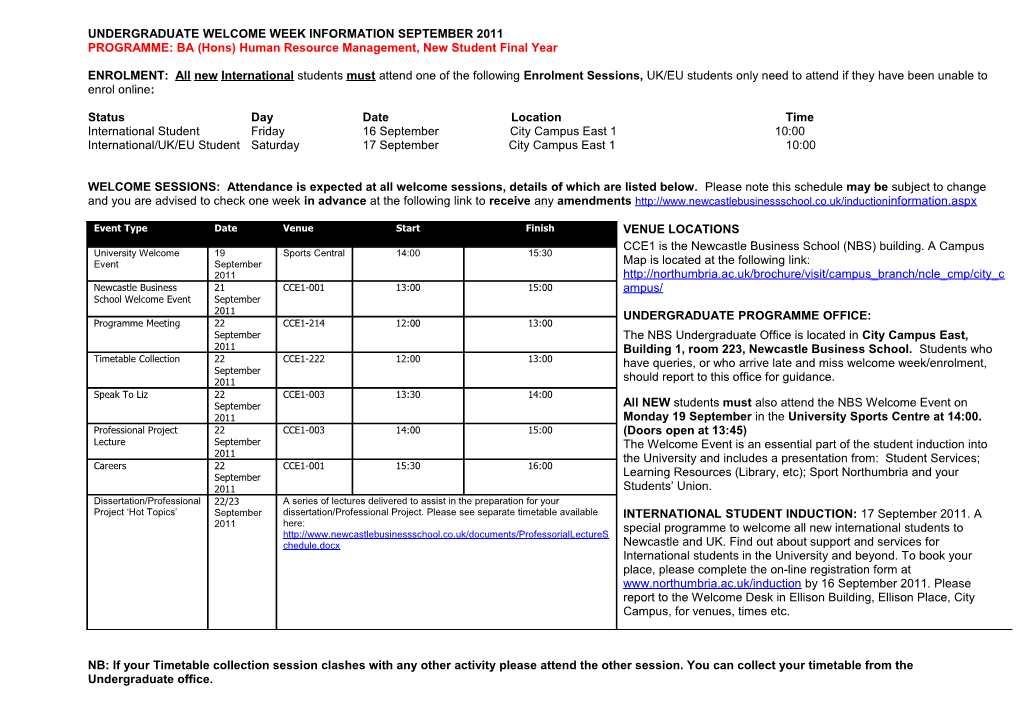 Undergraduate Enrolment and Induction Information