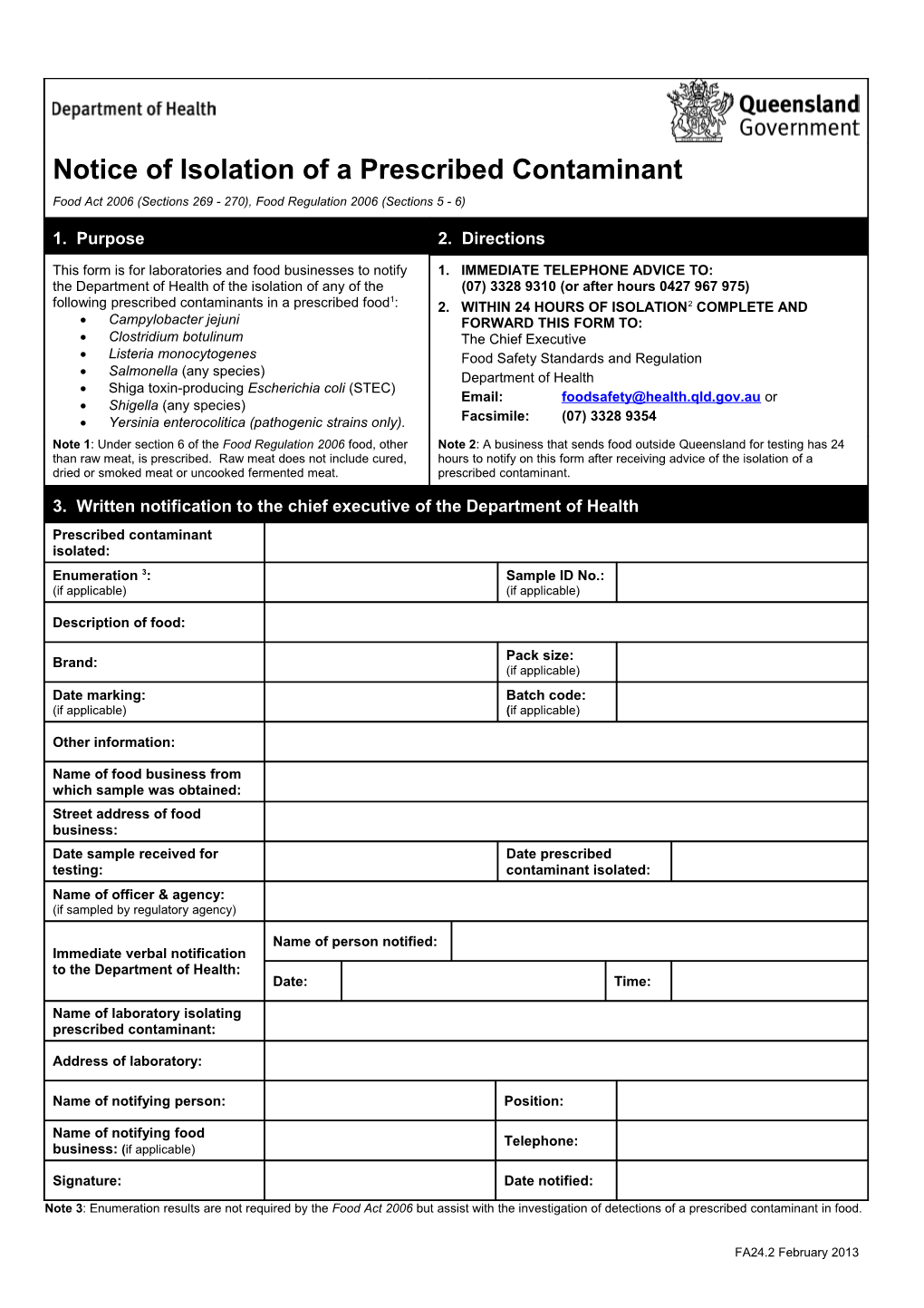 Notice of Isolation of Prescribed Contaminant