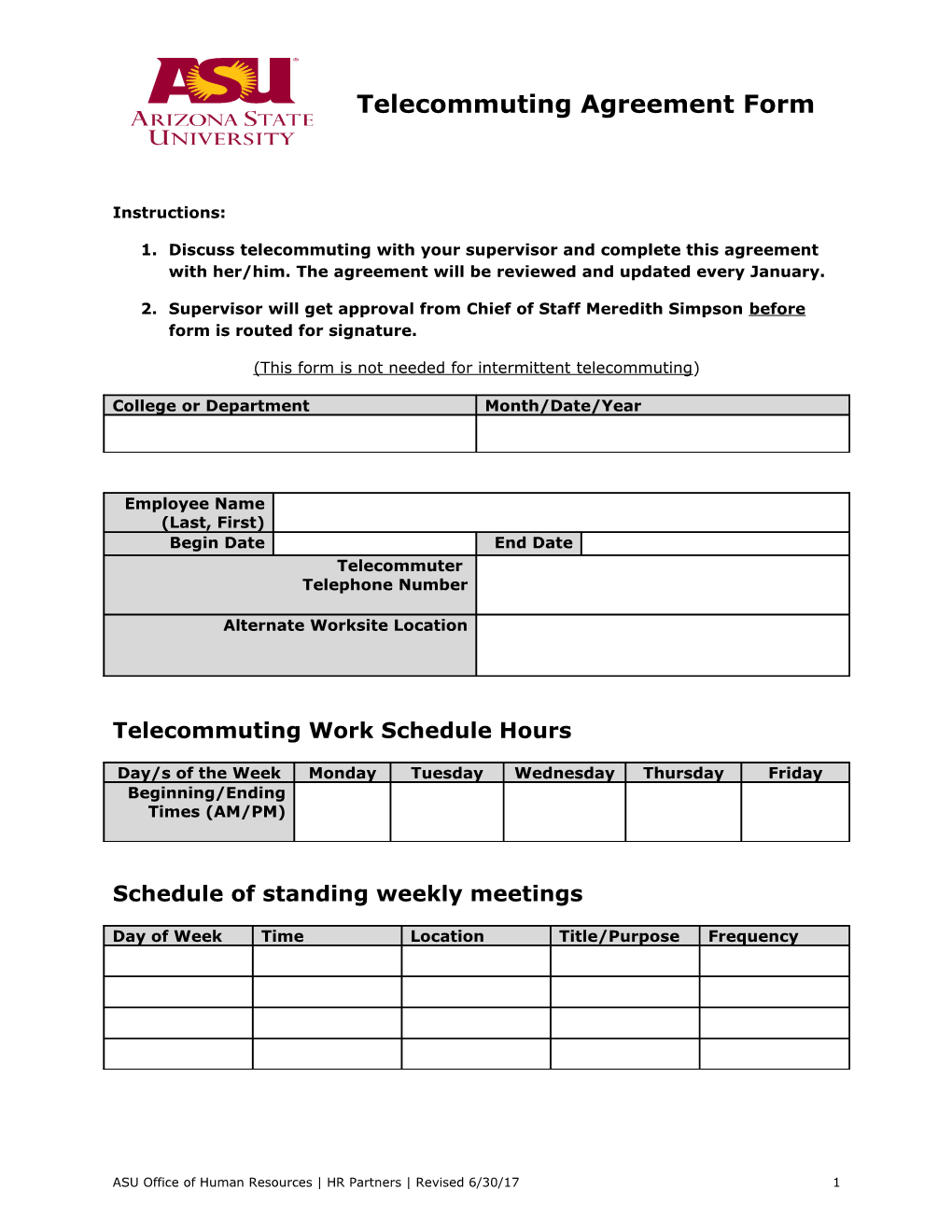 This Form Is Not Needed for Intermittent Telecommuting