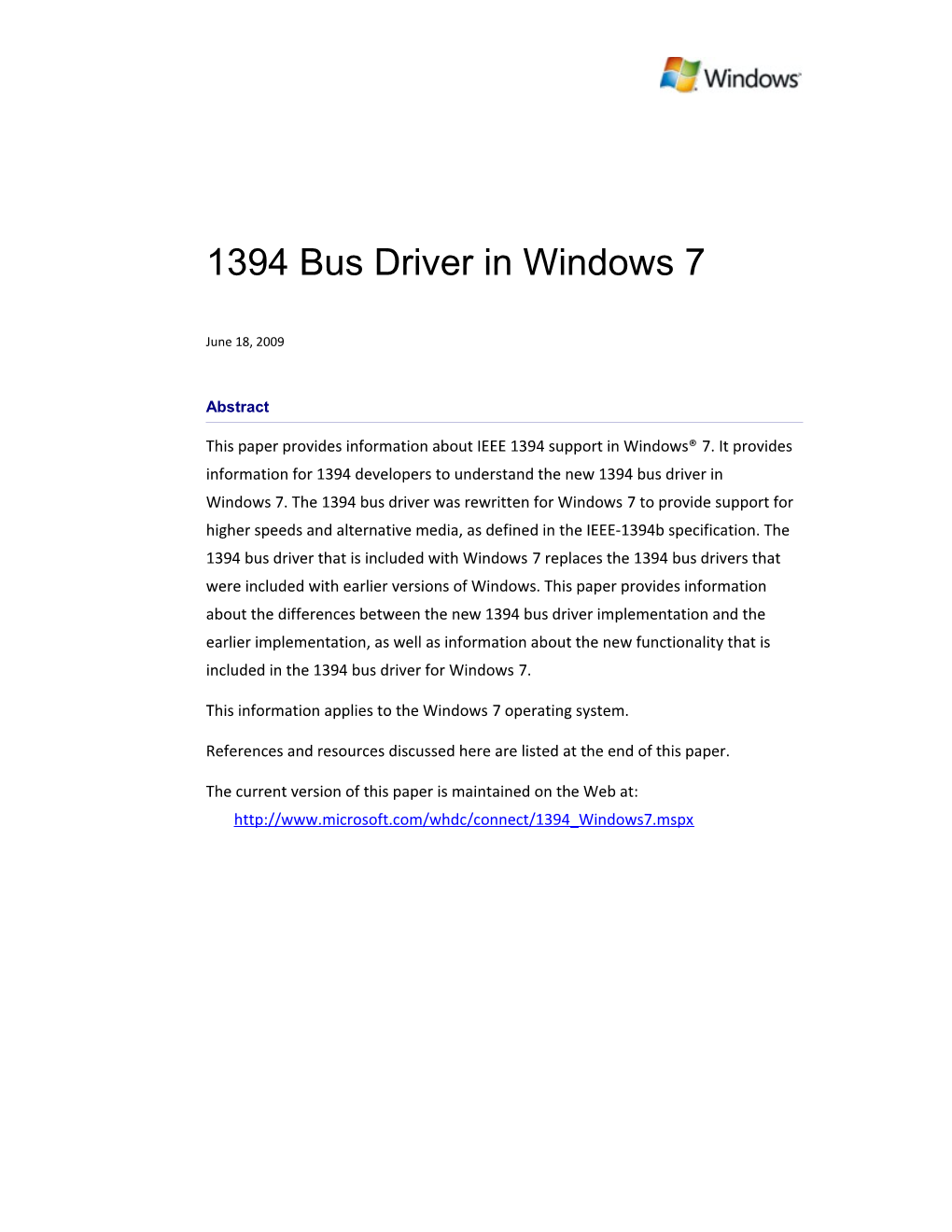 1394 Bus Driver in Windows 7