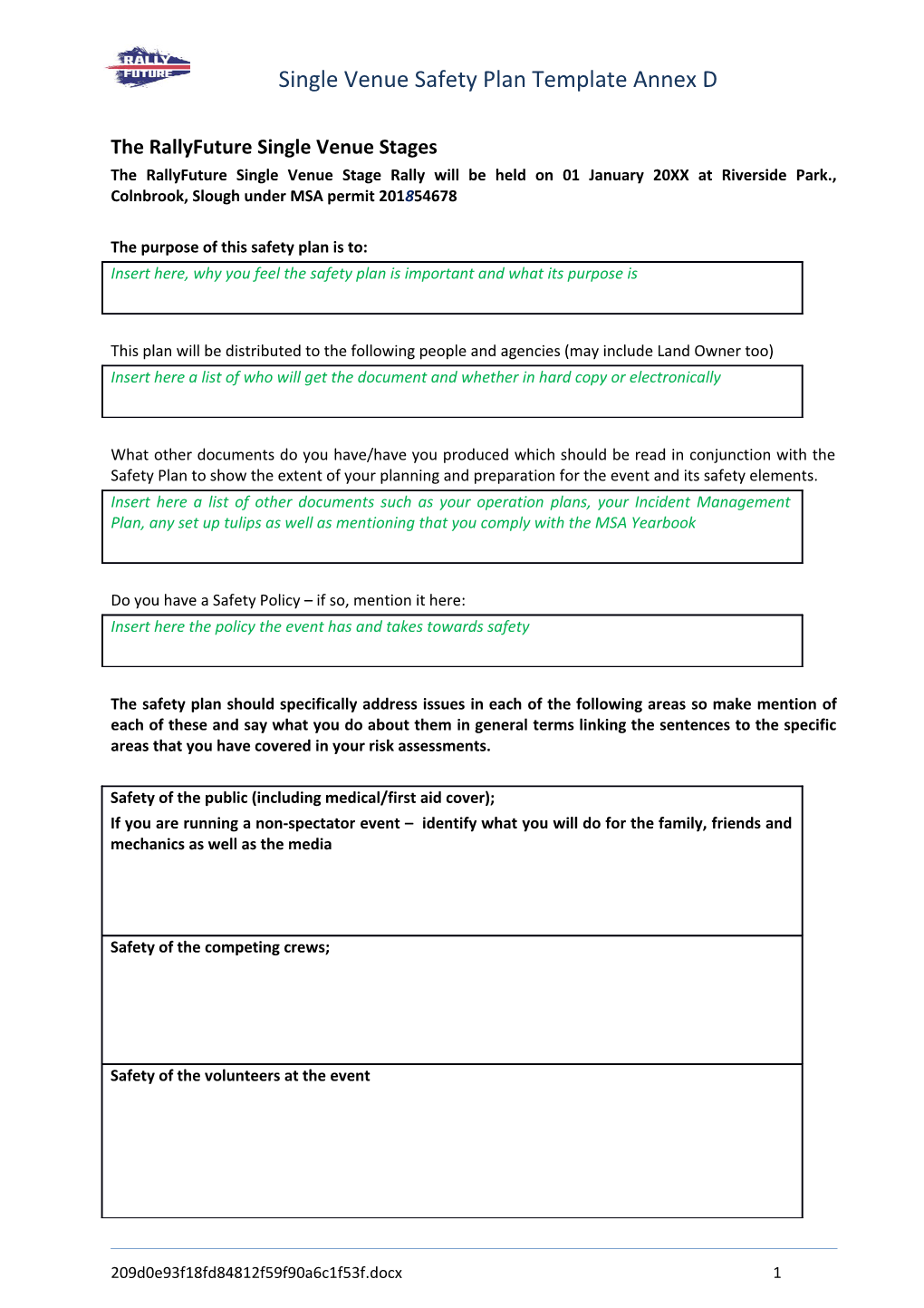 Single Venue Safety Plan Template Annex D