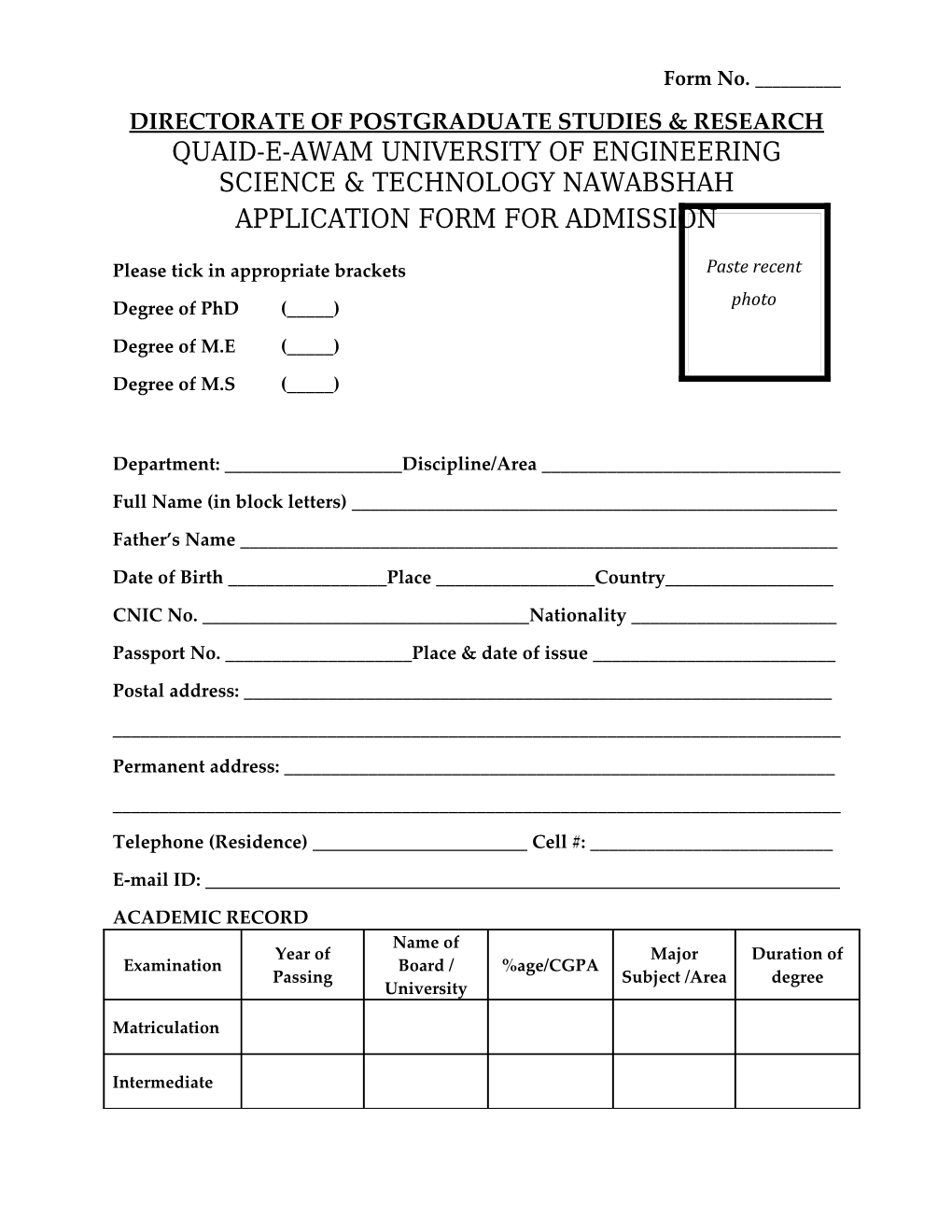 Directorate of Postgraduate Studies & Research