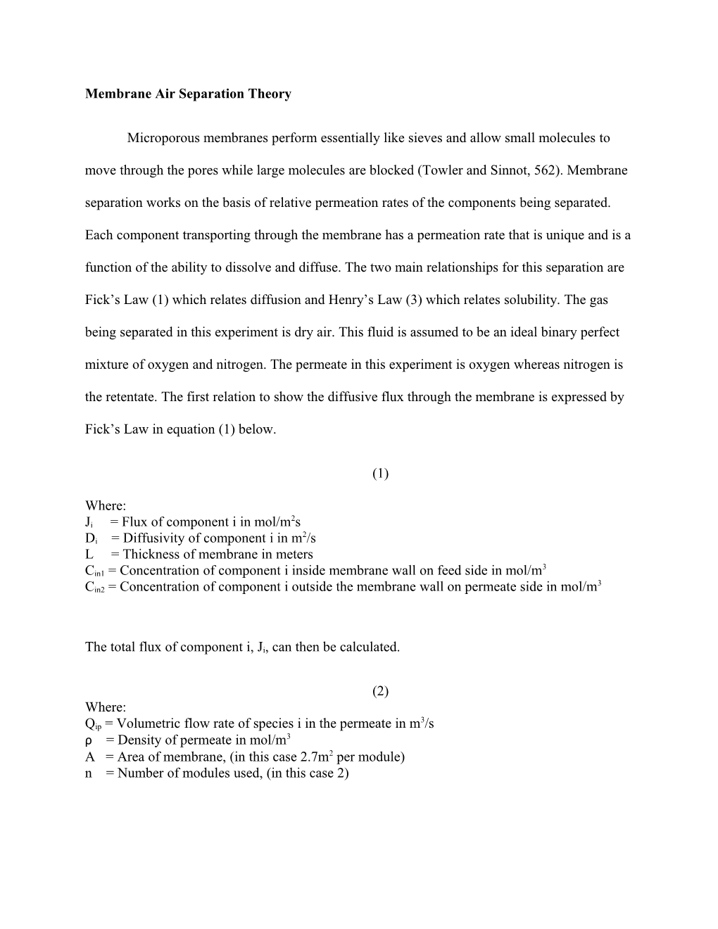 Membrane Air Separation Theory