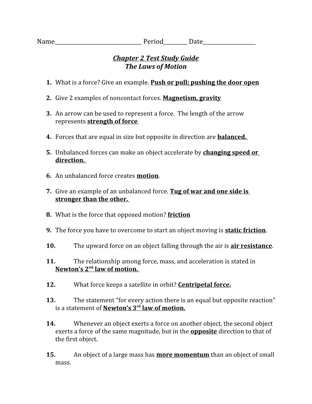 Chapter 2 Test Study Guide