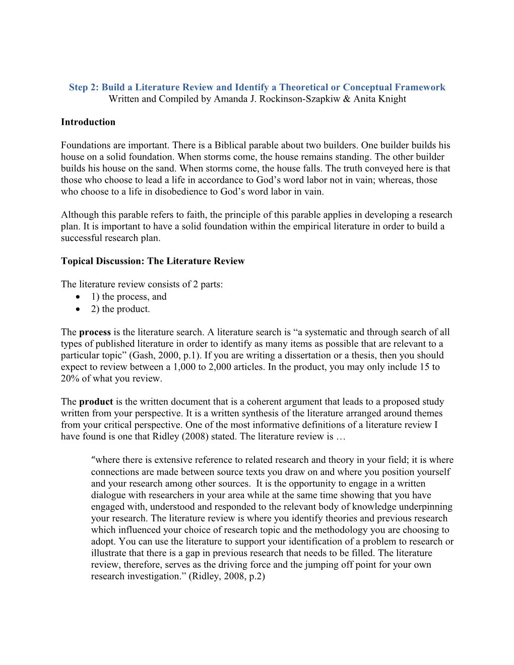 Step 2: Build a Literature Review and Identify a Theoretical Or Conceptual Framework