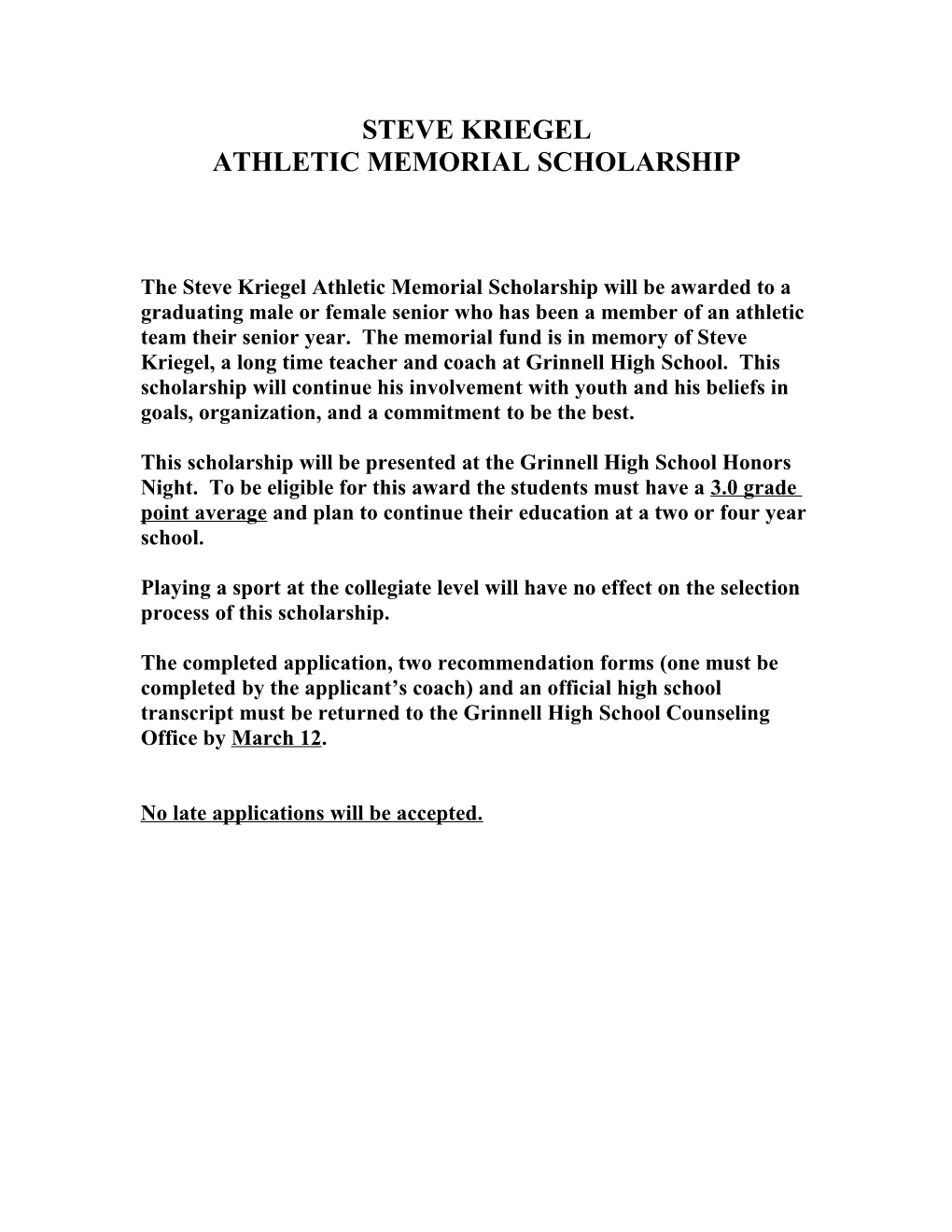 Athletic Memorial Scholarship