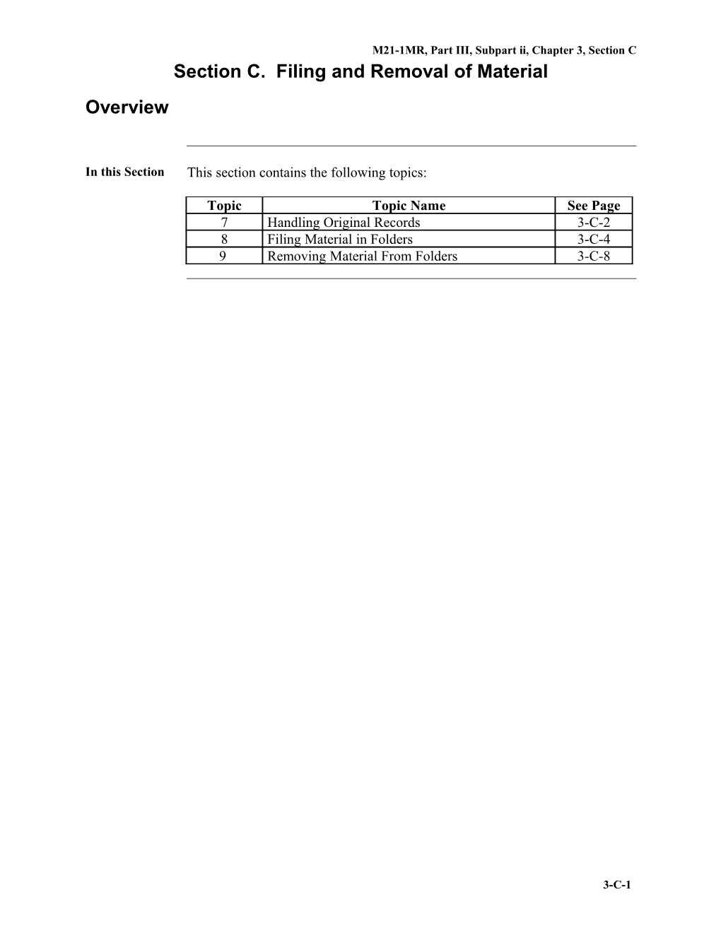 Section C. Filing and Removal of Material