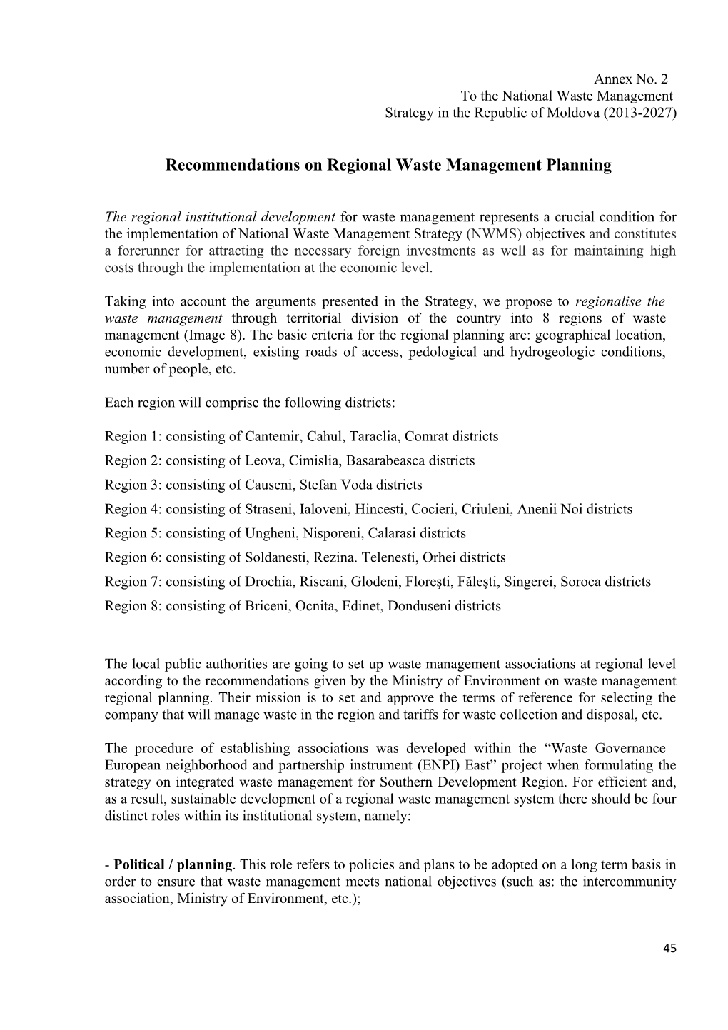 Recommendations on Regional Waste Management Planning