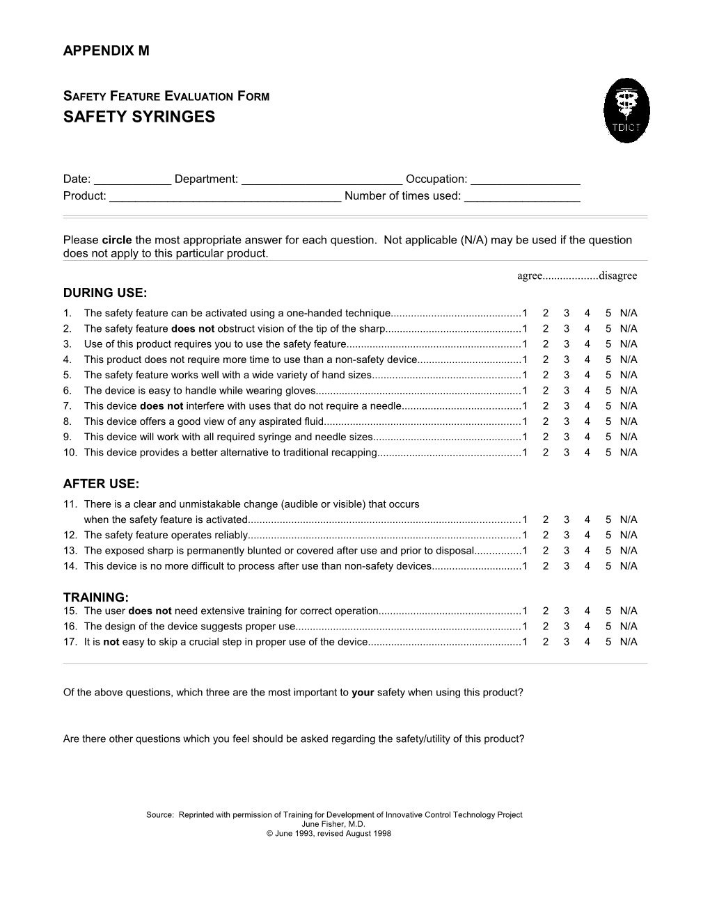Safety Feature Evaluation Form