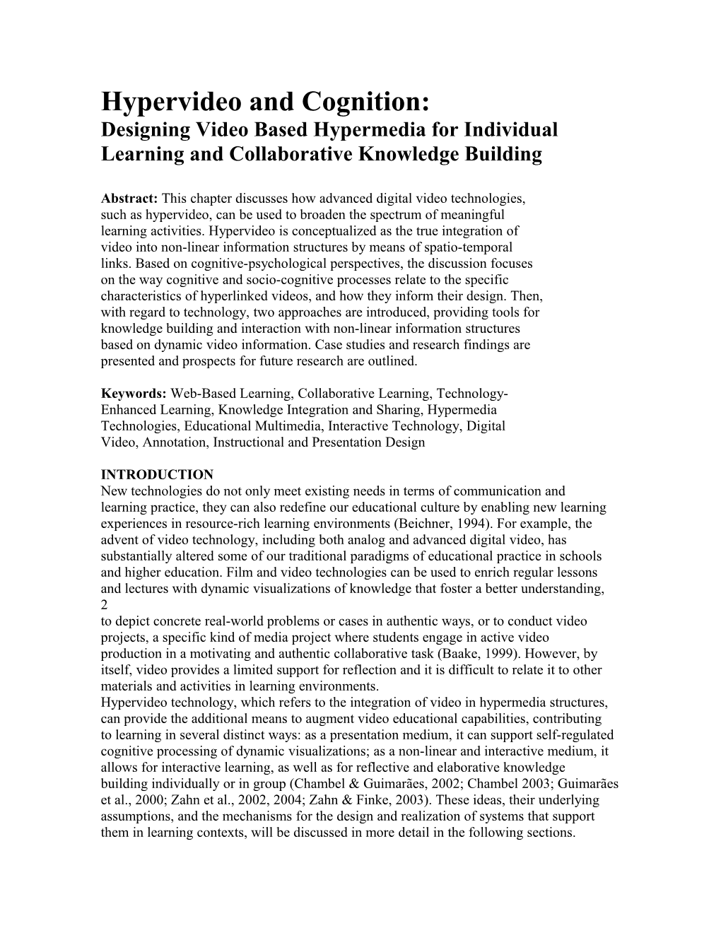Designing Video Based Hypermedia for Individual