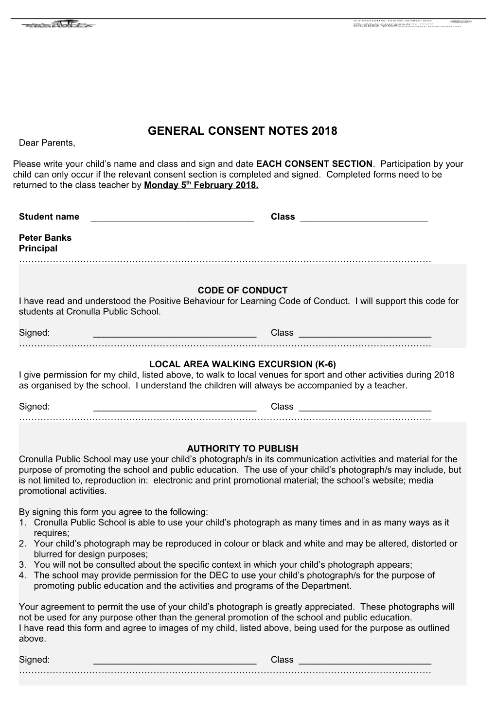 General Consent Notes 2018