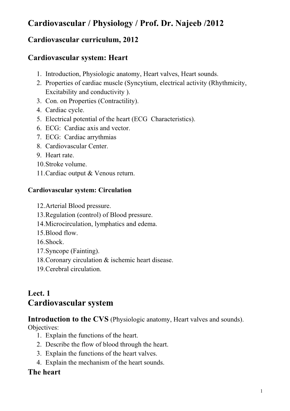 Cardiovascular / Physiology / Prof. Dr. Najeeb /2012