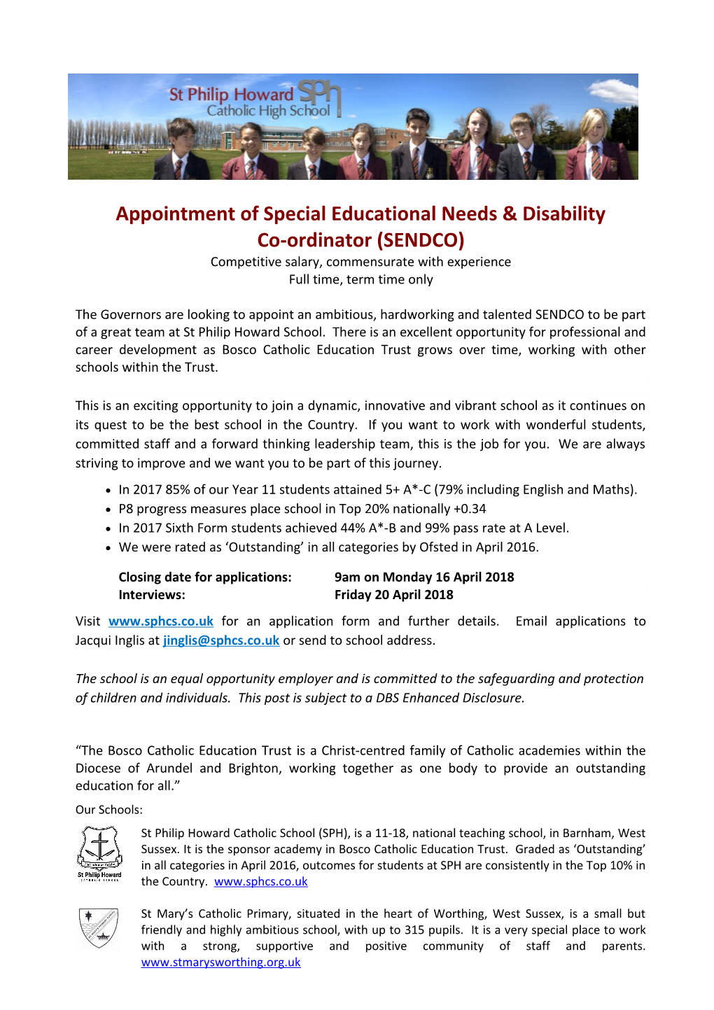Appointment of Special Educational Needs & Disabilitycoordinator (SENDCO)