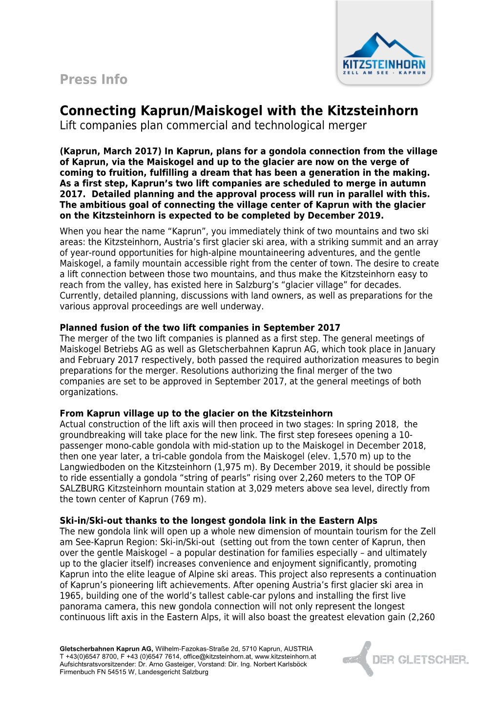 Connecting Kaprun/Maiskogel with the Kitzsteinhorn