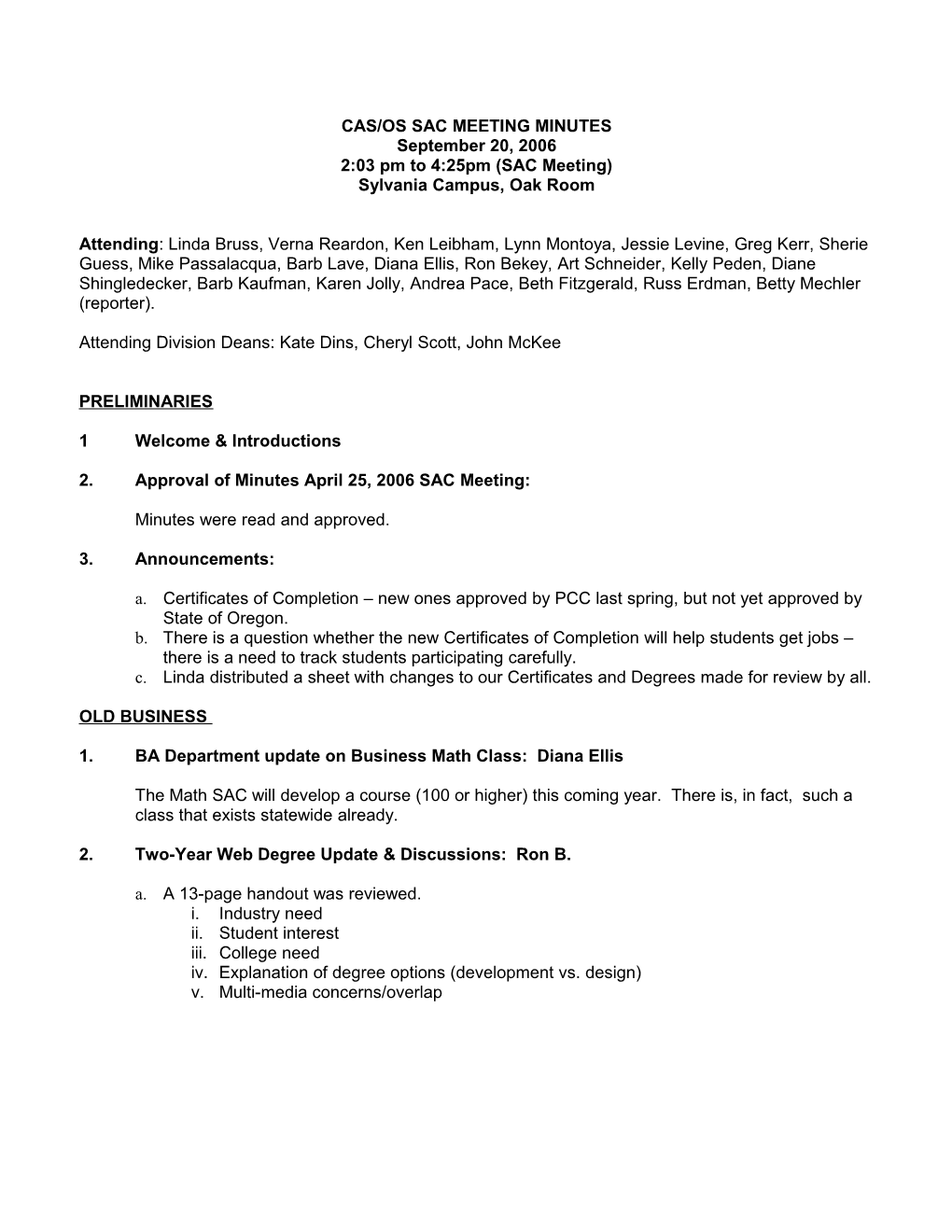 Cas/Os Sac Meeting Minutes