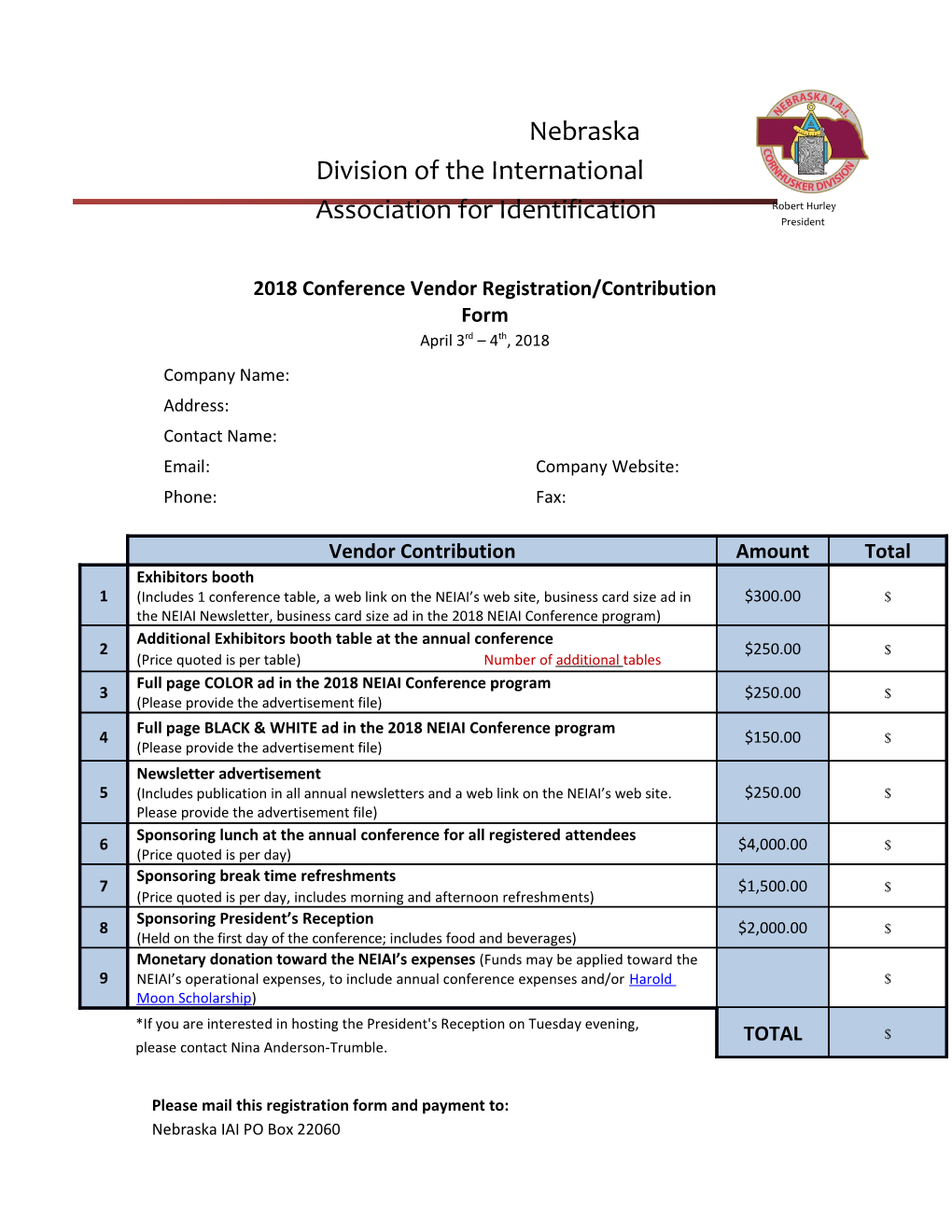 2018Conference Vendor Registration/Contributionform