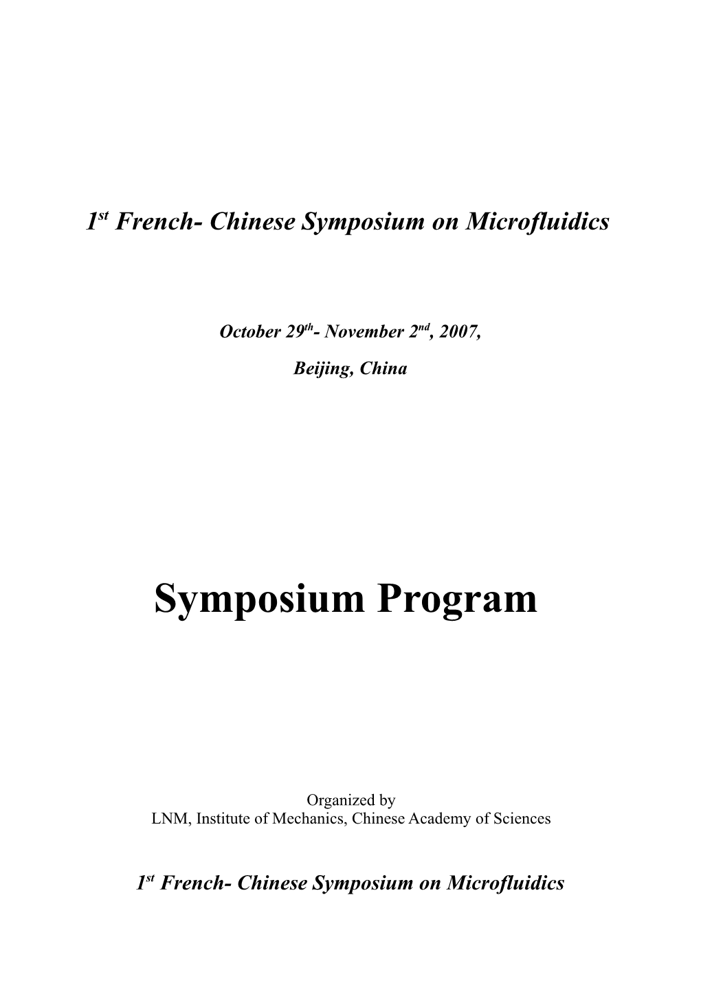 1St French- Chinese Symposium on Microfluidics