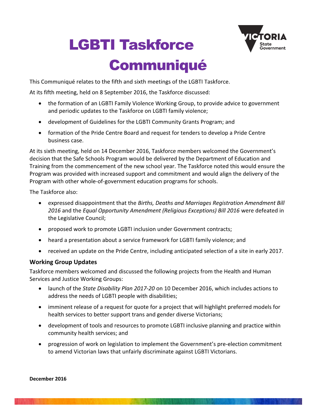 This Communiqué Relates to the Fifth and Sixth Meetings of the LGBTI Taskforce