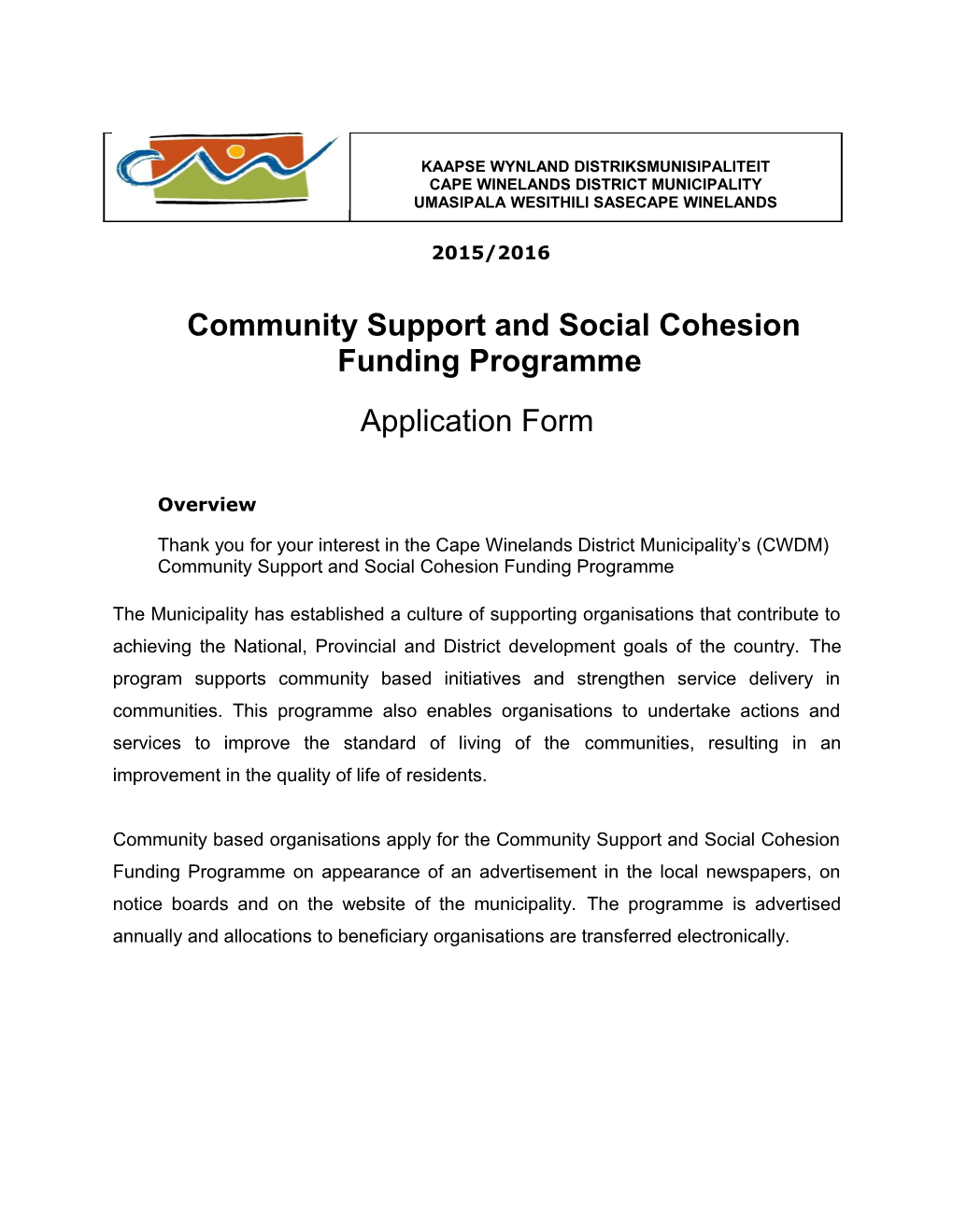 Community Support and Social Cohesion Funding Programme