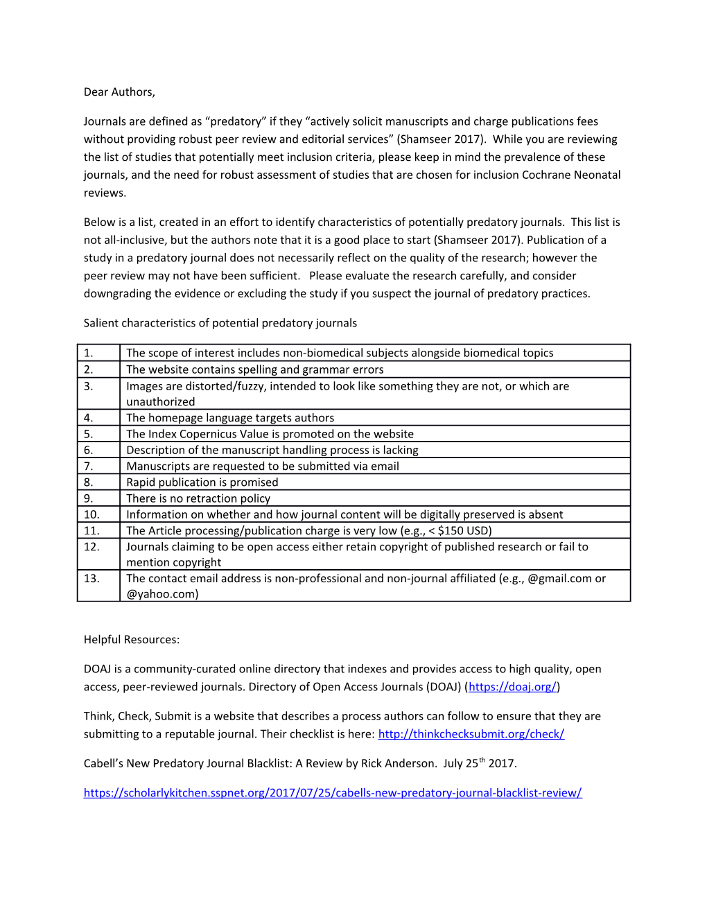 Salient Characteristics of Potential Predatory Journals