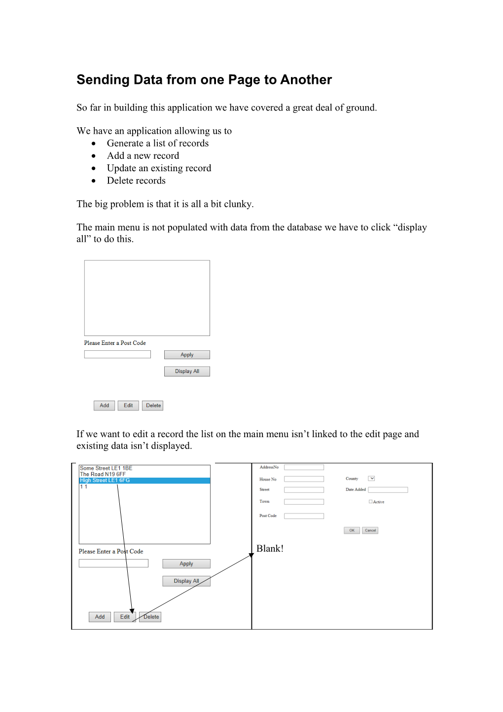 Sending Data from One Page to Another