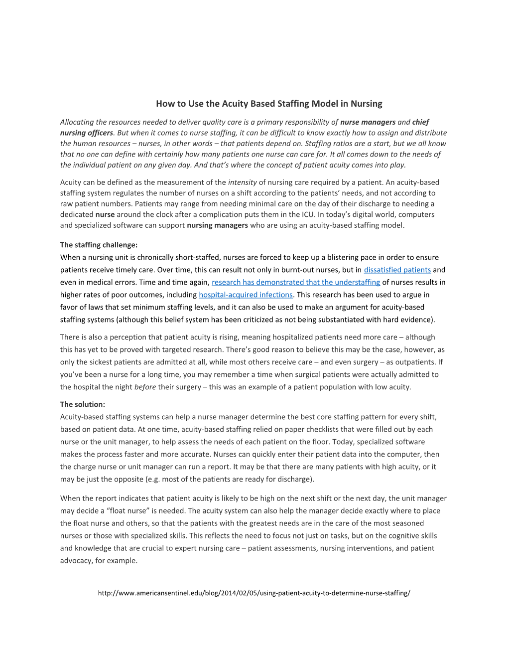 How to Use the Acuity Based Staffing Model in Nursing