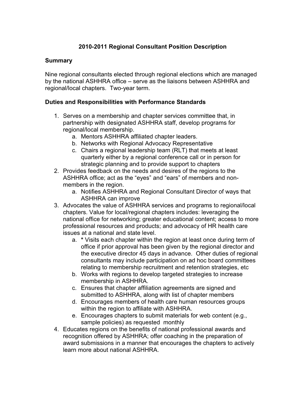 2010-2011 Regional Consultant Position Description