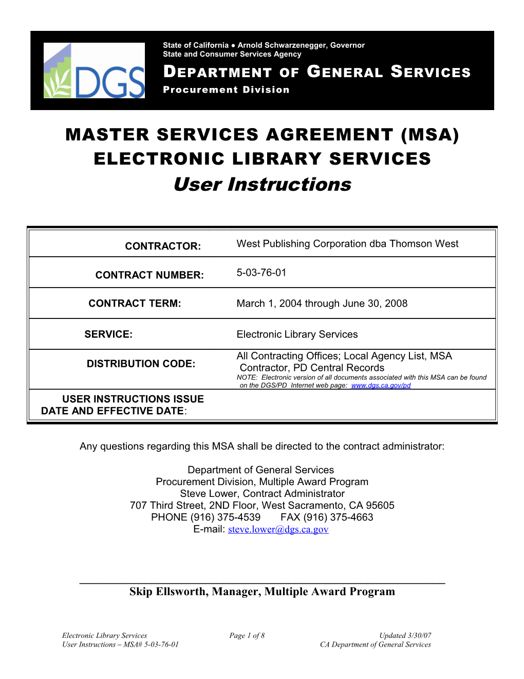 Master Services Agreement (Msa)