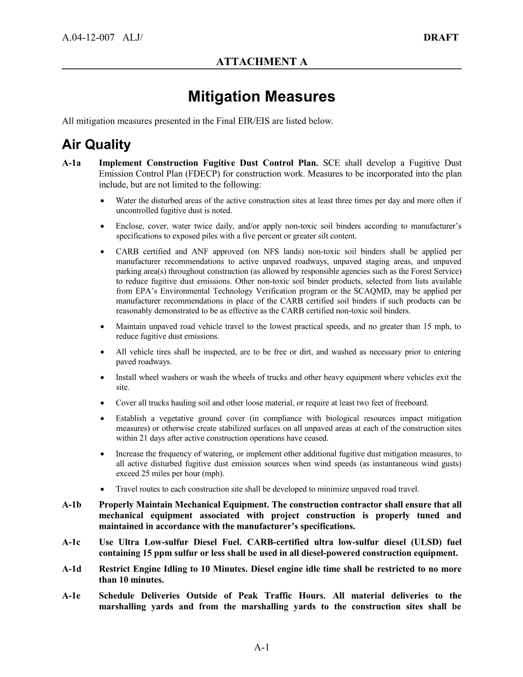 All Mitigation Measures Presented in the Final EIR/EIS Are Listed Below