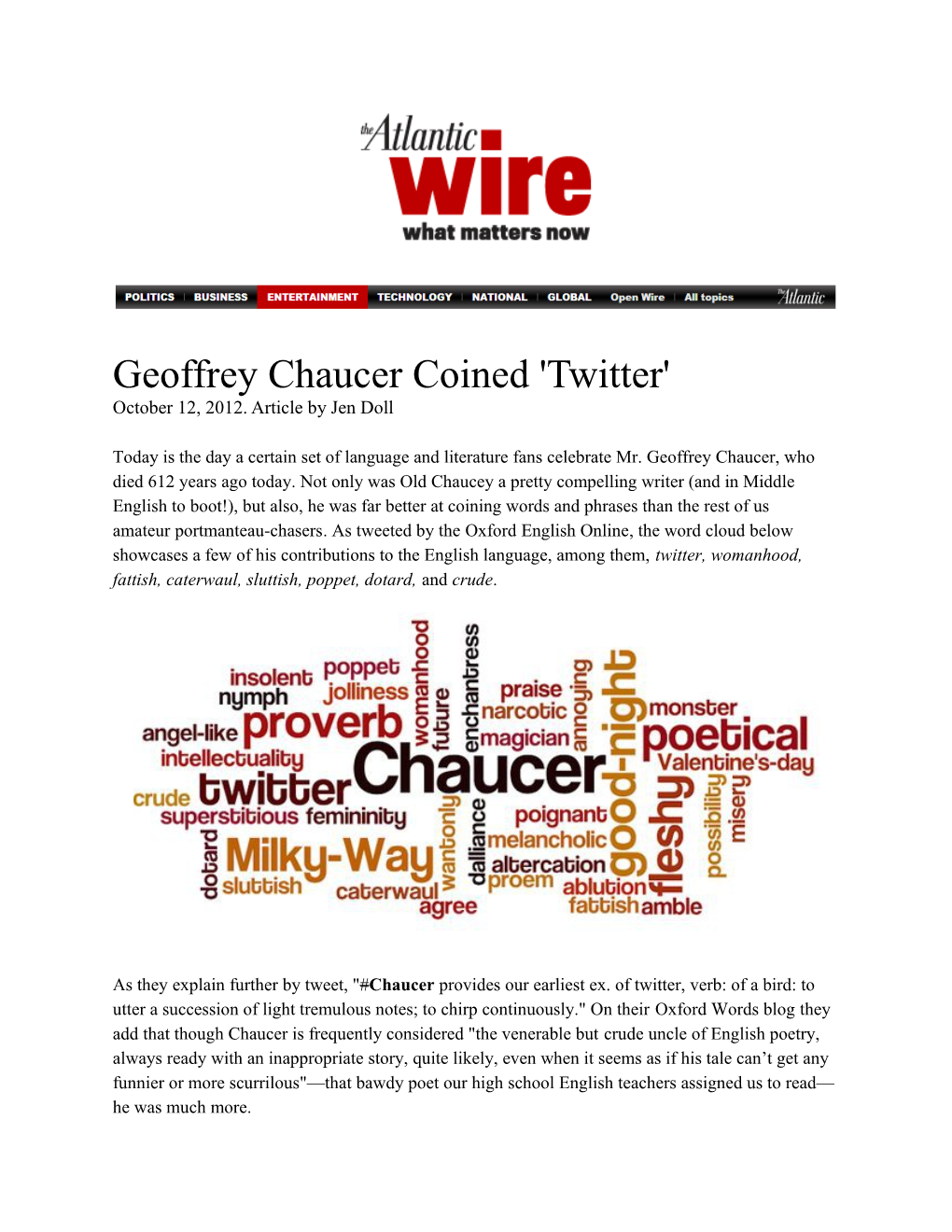 Geoffrey Chaucer Coined 'Twitter'