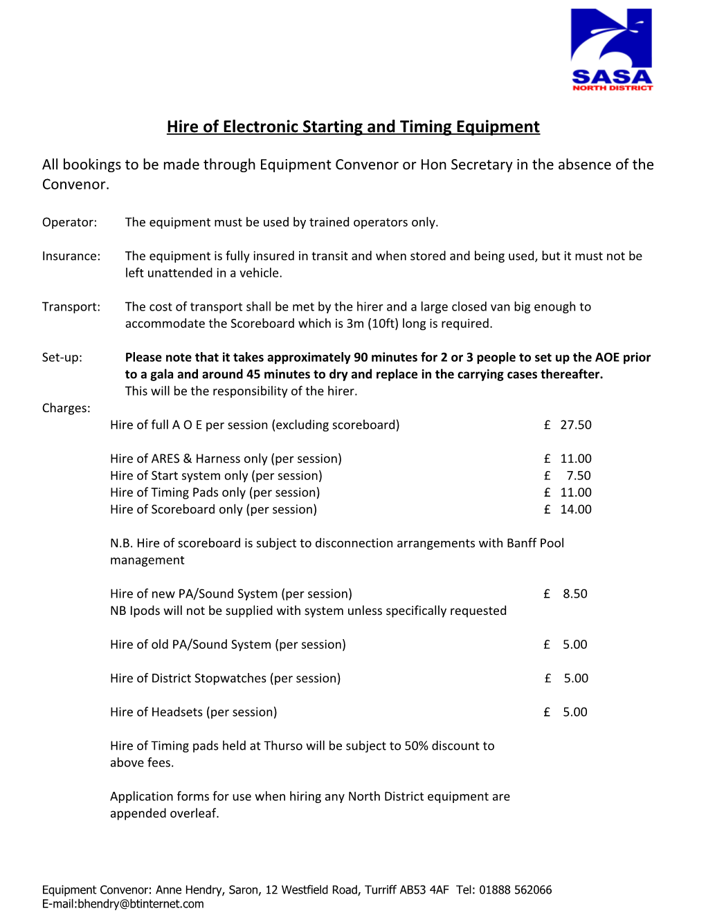 Hire of Electronic Starting and Timing Equipment