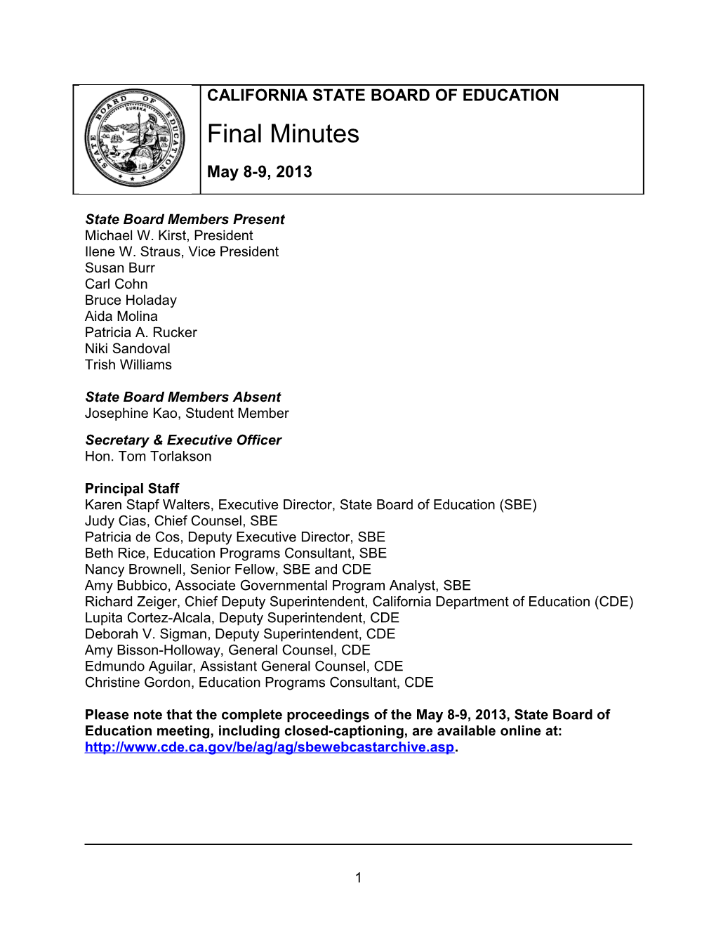 Final Minutes May 8-9, 2013 - SBE Minutes (CA State Board of Education)