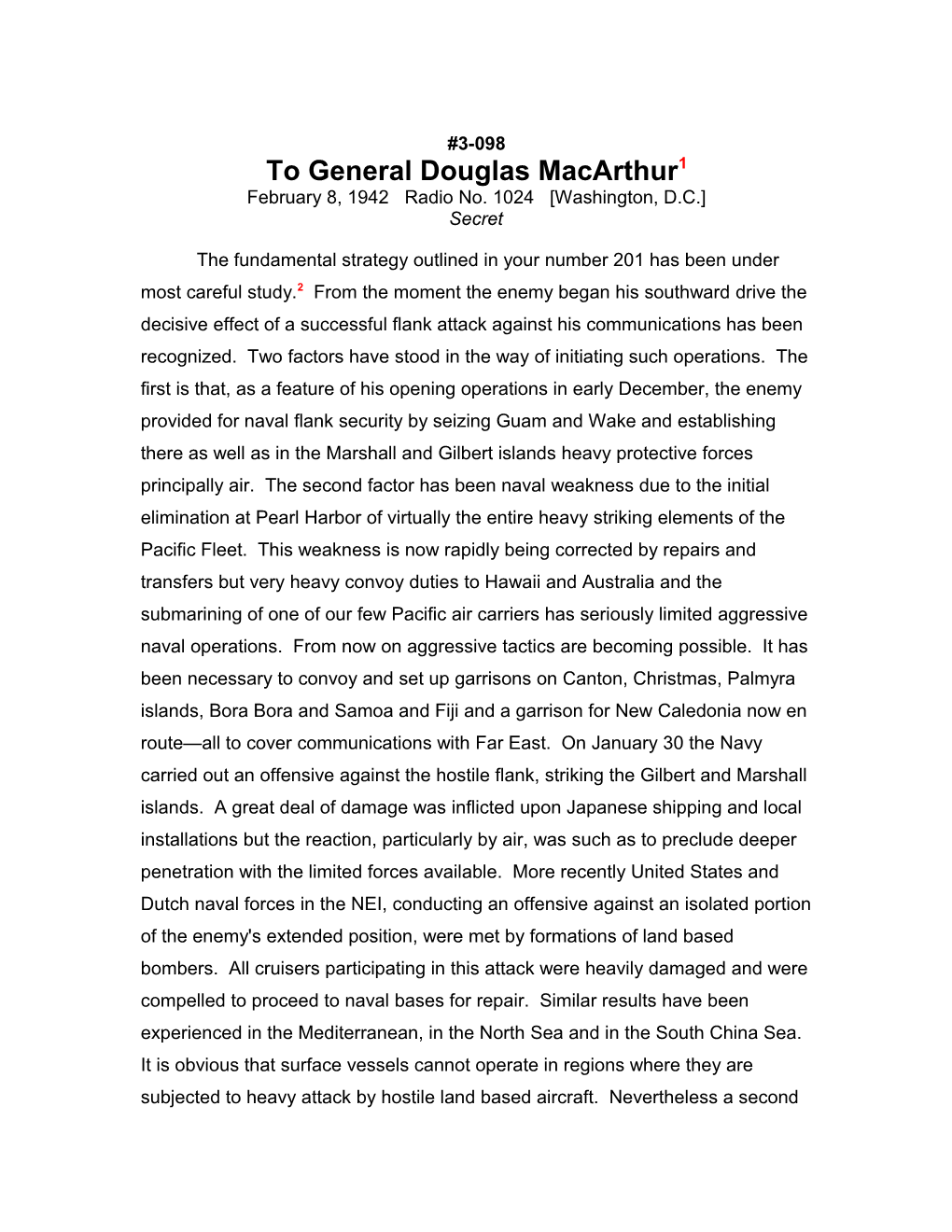 To General Douglas Macarthur1