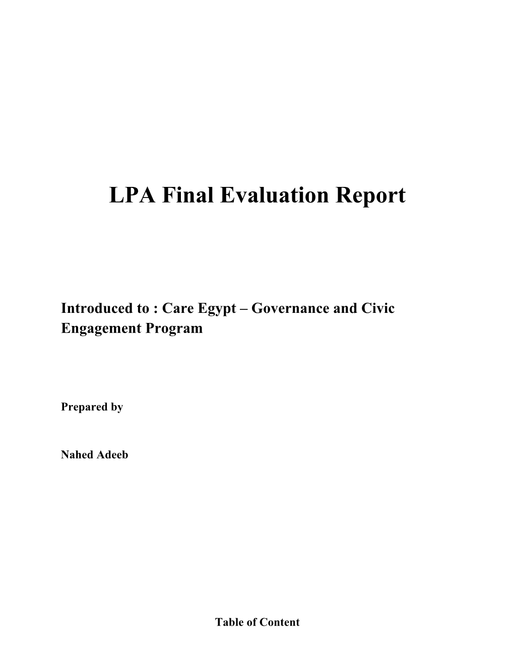 LPA Final Evaluation Report