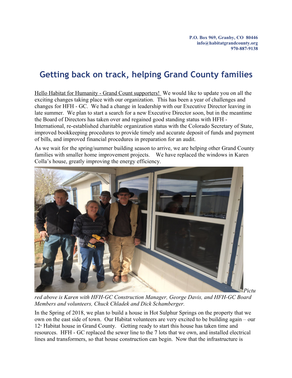 Getting Back on Track, Helping Grand County Families