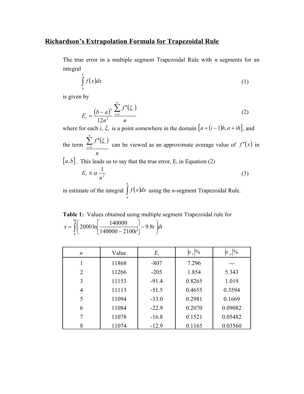 Richardson S Extrapolation Formula for Trapezoidal Rule