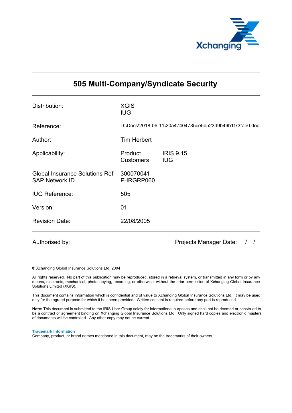 505 Multi-Company/Syndicate Security