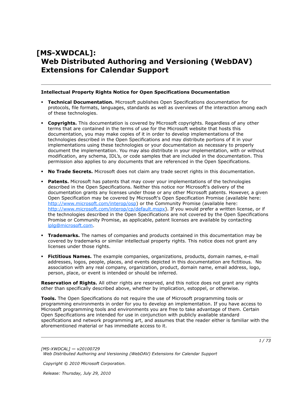 Intellectual Property Rights Notice for Open Specifications Documentation s72