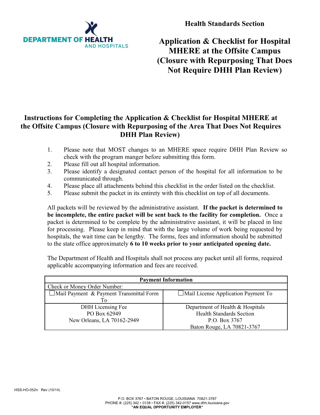 Instructions for Completing the Application & Checklist for Hospitalmhereat the Offsite